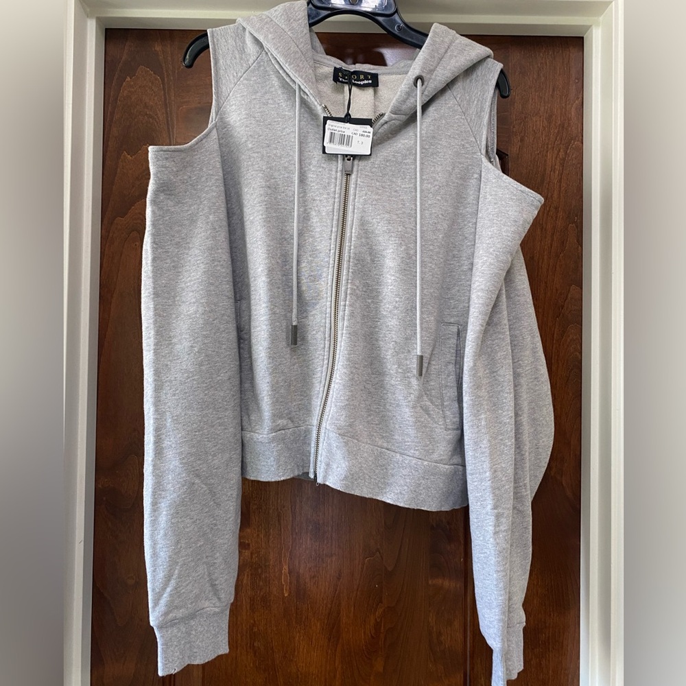 The Kooples Womens Cold Shoulder Zip Hoodie in gray US L/Fr 3 NWT defect
